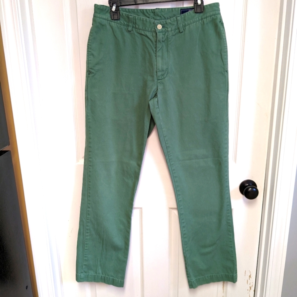 Vineyard Vines Slim Fit club Pants Size 33x32 100% cotton twill Green EUC